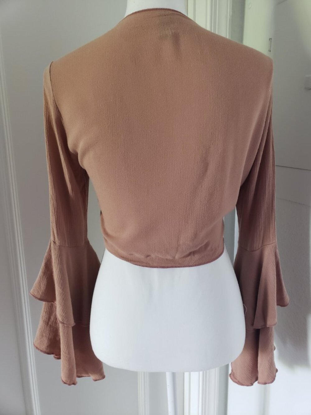 Fall Tie-Front Ruffle Sleeve Crop Top - Picture 3 of 7